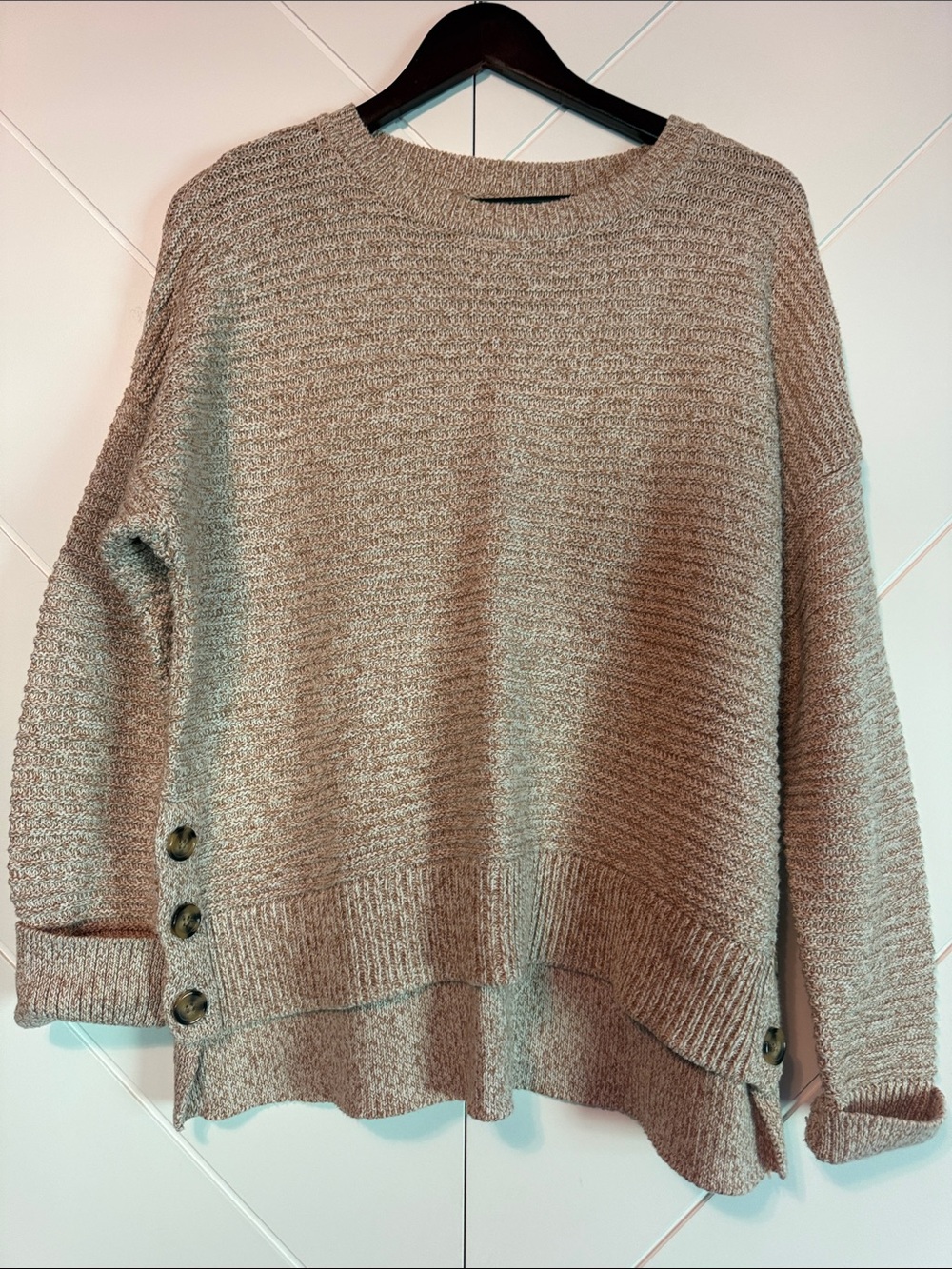 Joie Taupe Crewneck Sweater with Side Buttons